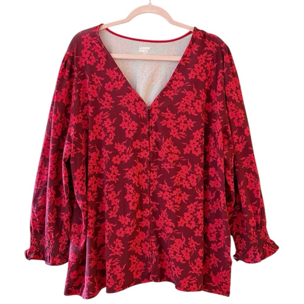 Lands' End Women's 3/4 Sleeve Lightweight Jersey Button Front Top Size 2X NWT
